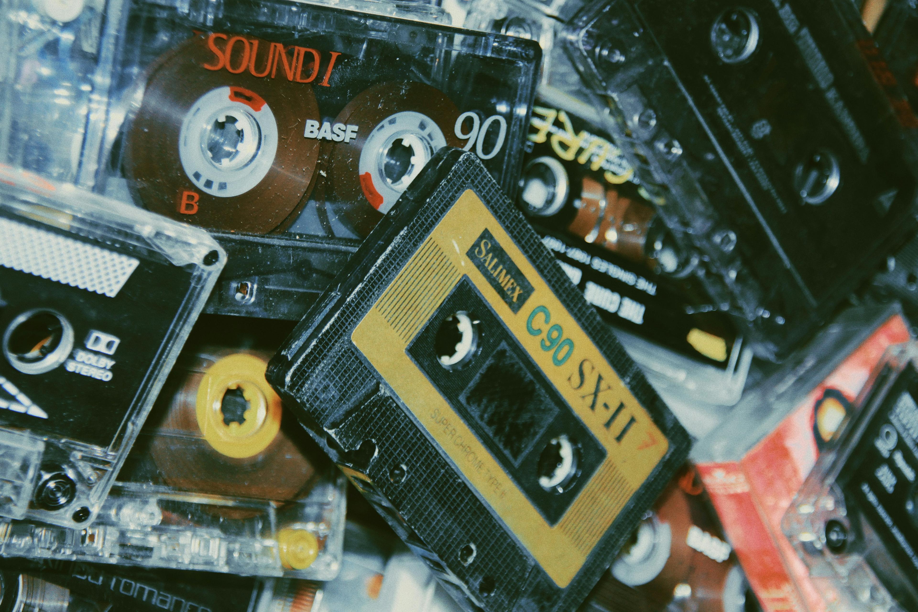 A pile of old cassette tapes