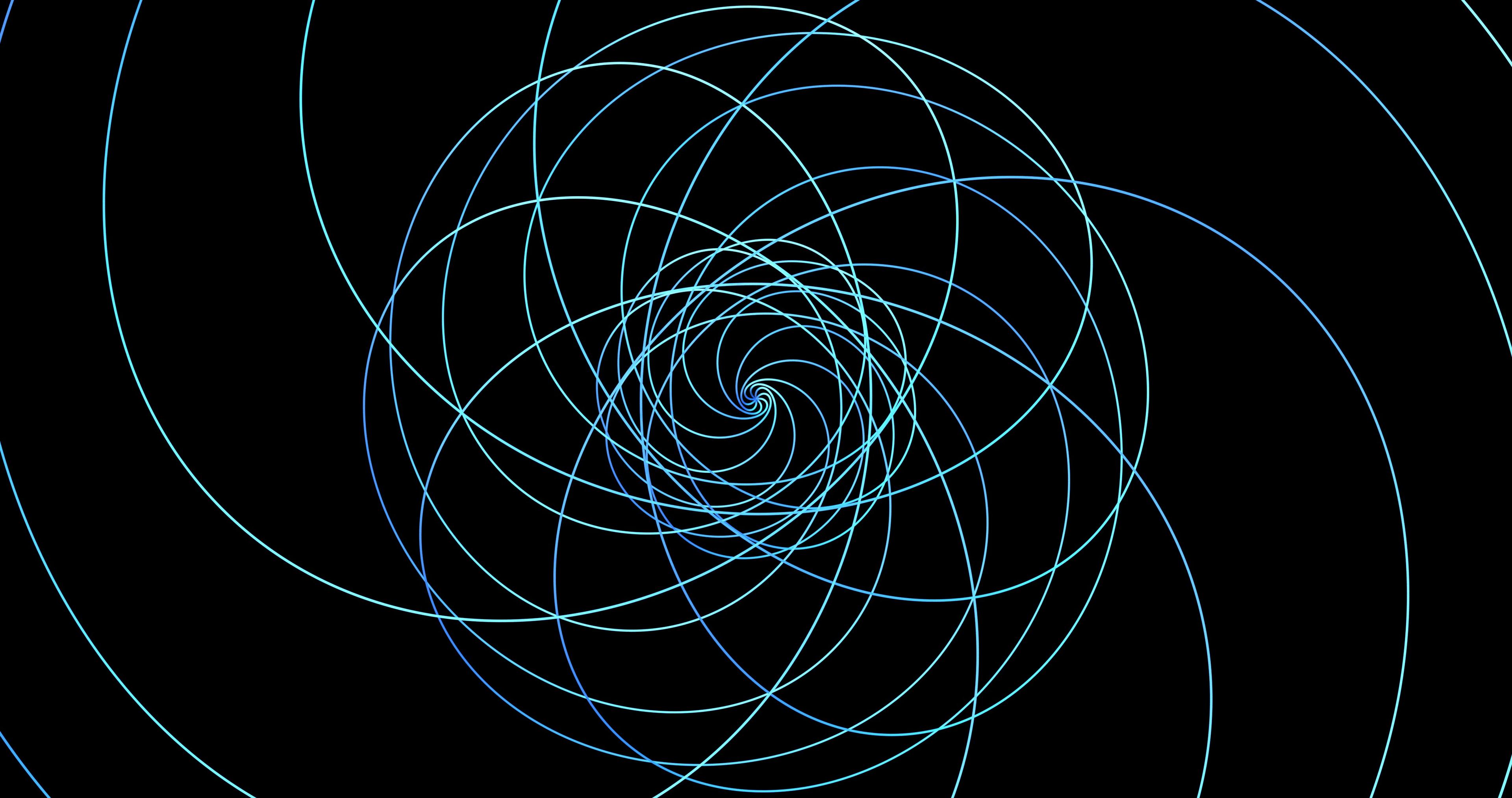 A spiral of thin blue lines on a black background