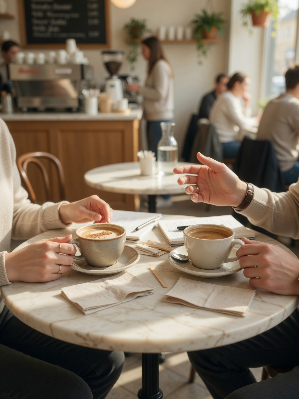 Safe first meeting in a bright public restaurant or cafe