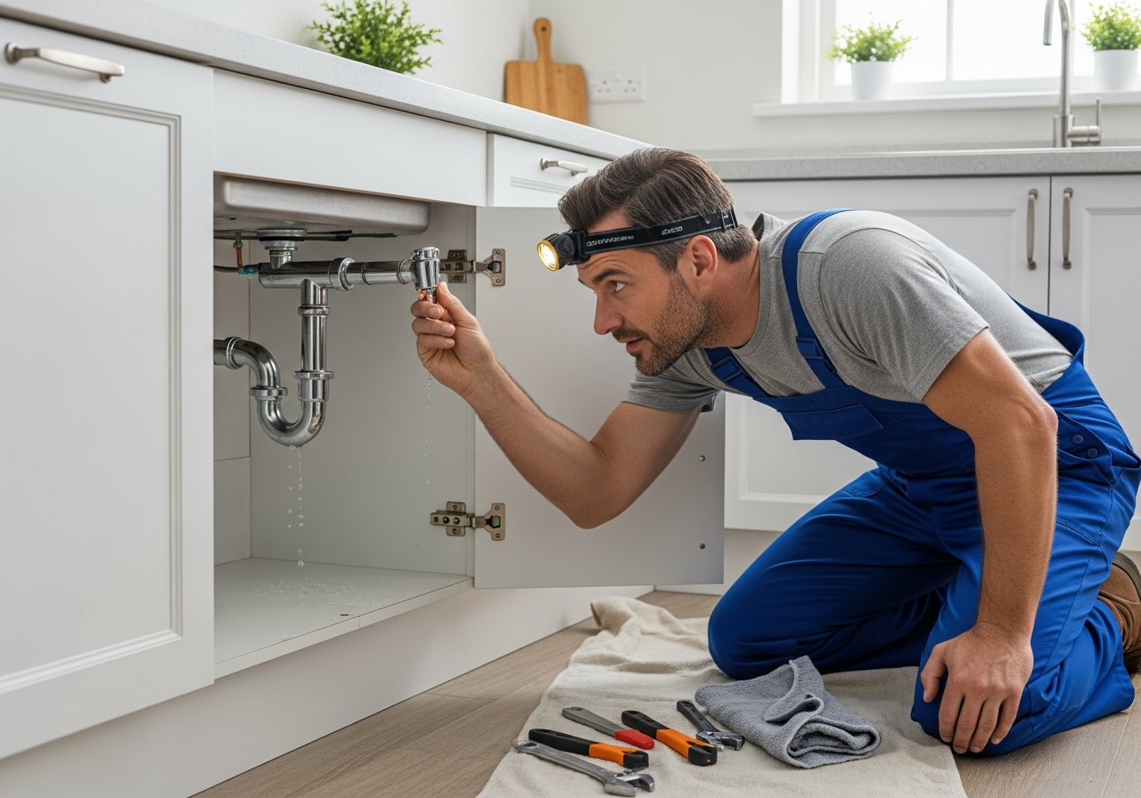 Professional plumber at work