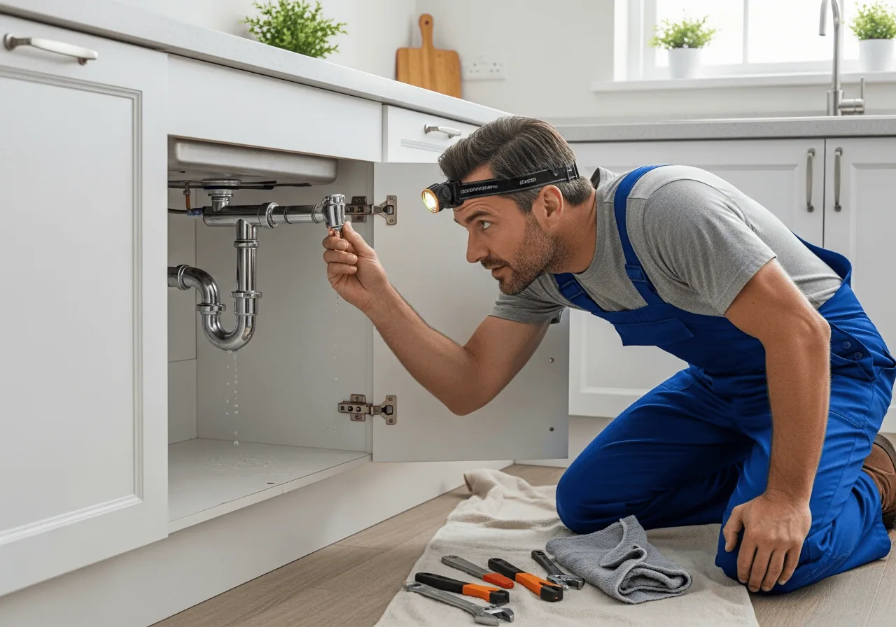 Professional plumber at work