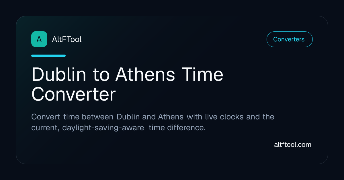 Dublin to Athens Time Converter — Current Time Difference | AltFTool